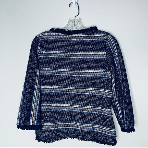 Anthropologie Current Air black striped fringed sweater size Small - Picture 5 of 9